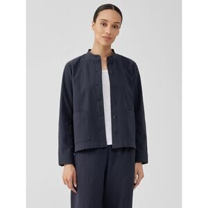 Eileen Fisher Sz XS Organic Cotton Pucker Shirt Jacket Navy Blue -GREAT! WORN 1x